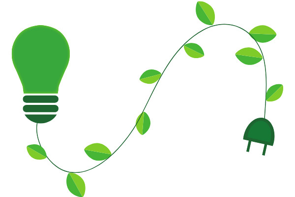 PNG of a lightbuilb with leaves around it signifying green energy 