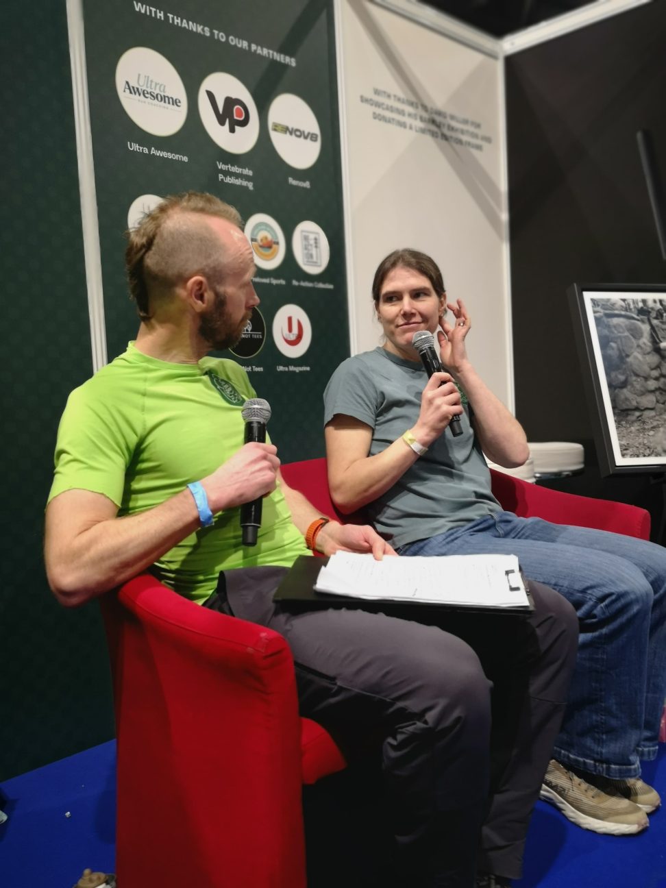 Damian Hall and Jasmin Paris in conversation at the National Running Show on The Green Runners Village Green stage