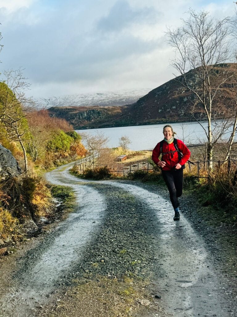 Katharine running Loch Riddon in Scotland