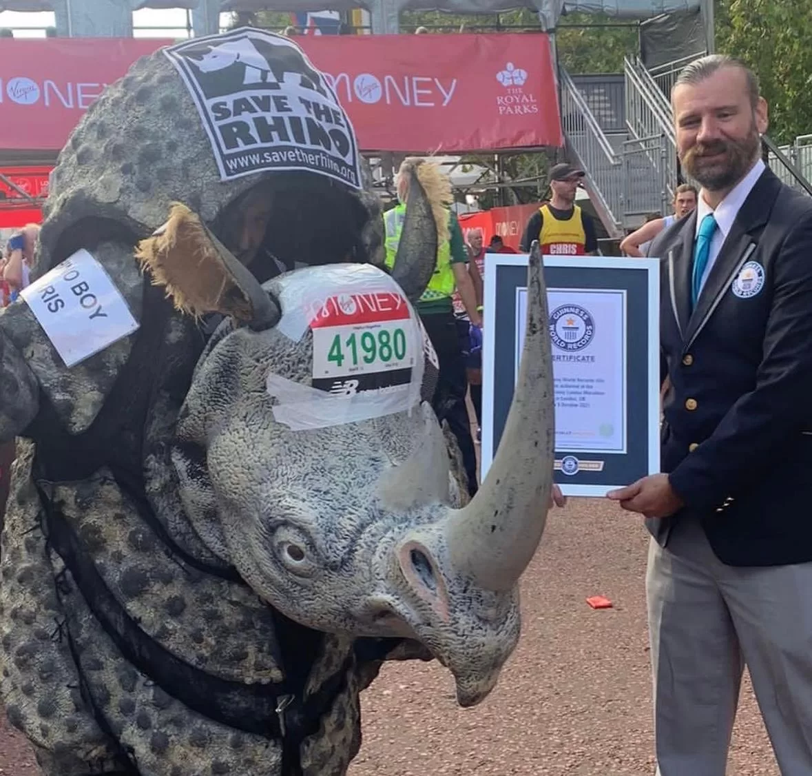 Chris Green dressed in his rhino costume
