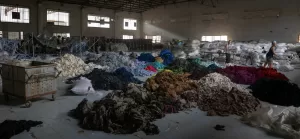 Textile waste being sorted